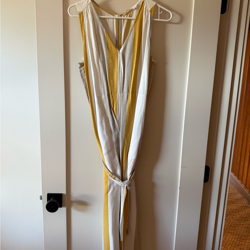 All in Favor Mustard and White Striped Jumpsuit